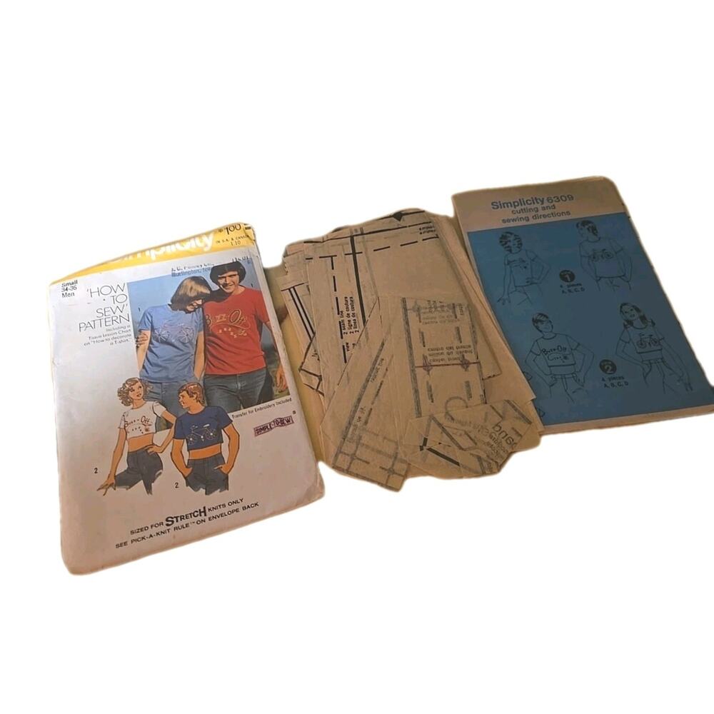 Vintage 1970s Simplicity 6309 Men's T-Shirt Sewing Cut‎ Pattern Size Small 34-36